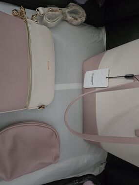 Lovevook Blush Pink & Cream Tote with Matching Crossbody Set